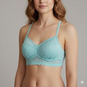 SO Chevron Lace V-Neck Wireless Bralette Bra Adjustable Straps Aqua Blue Size L